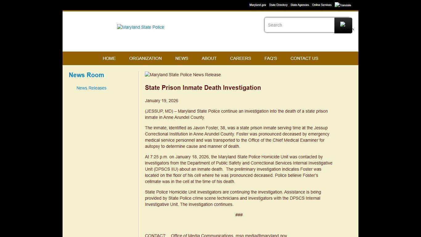 State Prison Inmate Death Investigation